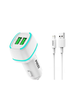 Phixi Force QCC571L Çift Çıkışlı Fast Lightning USB Kablolu Araç