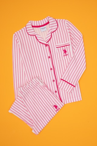 U.S. Polo Assn. Kız Çocuk Fuşya Çizgili Pijama Takımı 50318940-VR023