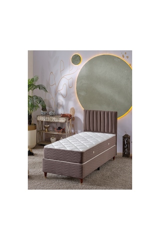 Beehanem Ezgi Kahverengi 90x190 Tek Kişilik Depolama Alanlı Yatak + Baza + Başlık Seti Premium 3'lü 90 x 190