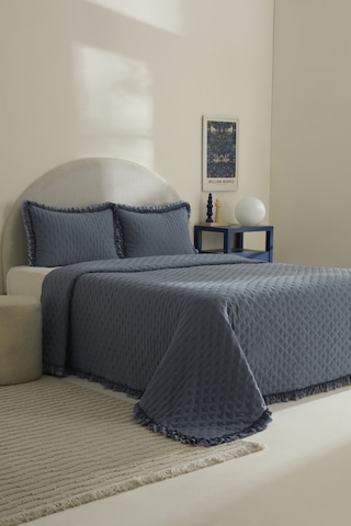 Karaca Home Viona Çift Kişilik Yatak Örtüsü Seti Mavi Mavi
