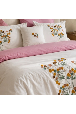 Azalea Nakışlı 7 Parça Çift Kişilik Nevresim Takımı Pudra-beyaz