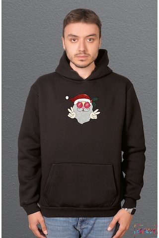 Bumeta Yılbaşı Santa Noel Baba Peace Sweatshirt Unisex Kapüşonlu Hoodie Siyah