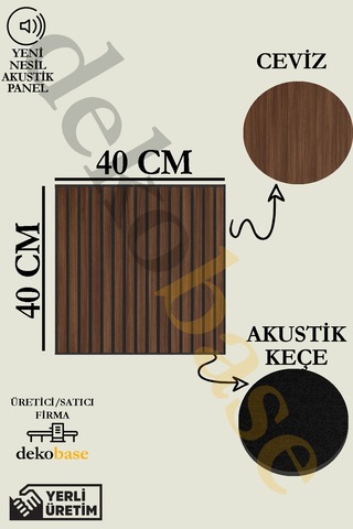Ceviz 10 Adet 40x40cm Yeni Nesil Akustik Ahşap Duvar Paneli