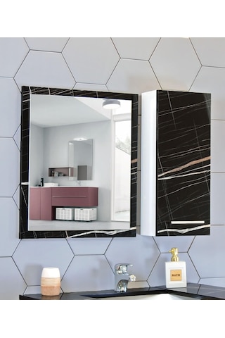 Banyo Aynası Ve Dolabı 80 Cm Mdf Üst Modül Siyah Sonata Diğer