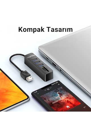 Veggieg Usb 3.0 SD Micro SD Kart Okuyucu ve 3 Port Usb Çoklayıcı Hub
