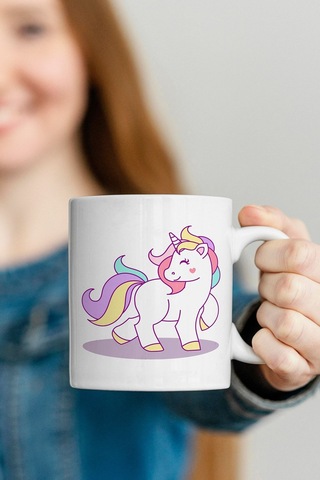 Sevimli Unicorn Tasarımlı Kupa Bardak Kupa Kahve Çay Kupası Beyaz