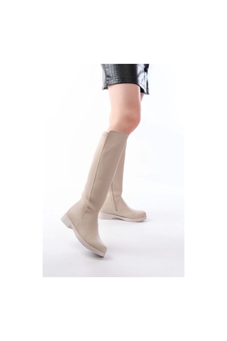 165-305 Bej Arka Streç Fermuarlı Günlük Kadın Çizme Bej
