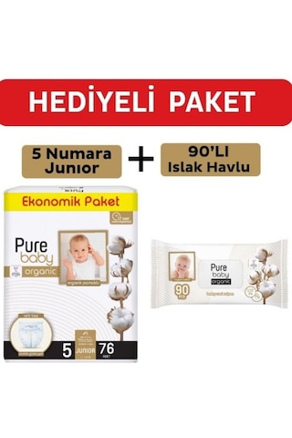 Pure Baby Organik Pamuklu Bez 5 Numara Junior 76 Lı Islak Havlu PUREBABY.014 5 Numara