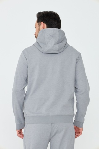 White Stone Gri Kapüşonlu Yarım Fermuarlı Yandan Cepli Erkek Sweatshirt Grey