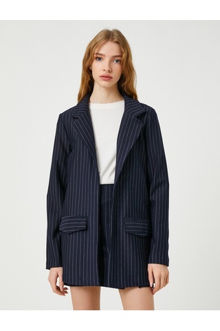 Koton Blazer Ceket Uzun Cep Detaylı Çizgili Lacivert Çizgili 3sal90002ık 3SAL90002IK7S0 Lacivert