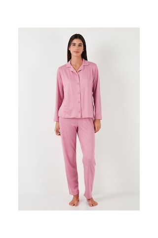 Lela Regular Fit Gömlek Yaka Uzun Kollu Bayan Pijama Takımı 65750701 Pudra