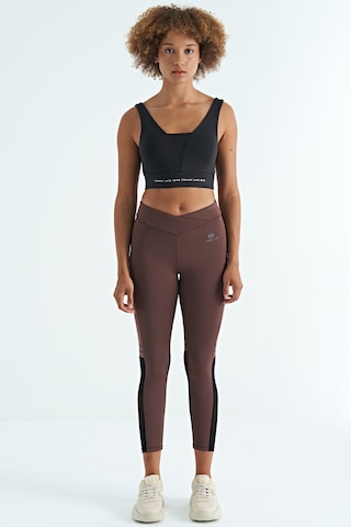 Tommy Life Siyah Yazı Baskılı Renk Bloklu Dar Kalıp Dalgıç Kumaş Kadın Büstiyer - 97271 Siyah