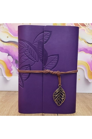 Kenpazar Yaprak Desenli Çizgisiz Deri Defter Çok Renkli