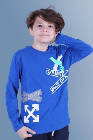 Panios Kids X Baskılı Uzun Kollu Erkek Çocuk Indigo Sweatshirt İndigo