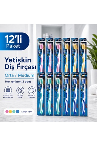Dynamic Premium Care Medium Orta Diş Fırçası 12 Adet Tekli Ambalajlı Karışık Renk