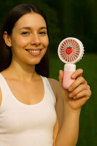 Mini Taşınabilir Sessiz El Fanı Meyve Temalı Pembe