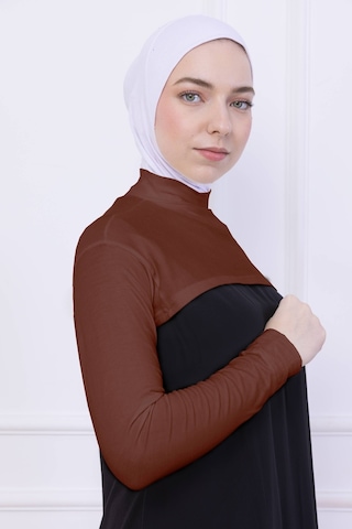Loggia Balıkçı Yaka Boyunluklu Kolluk Kiremit - Likralı Dik Yakalı Kadın Body Tesettür Crop Bolero Kiremit