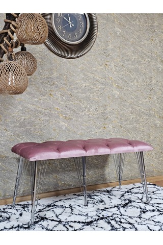 Zafir Metal Krom Tel Ayaklı 100 Cm Puf Bench - Puf - Bench - Oturak - Mutfak Oturağı - Antre Oturağı Pembe