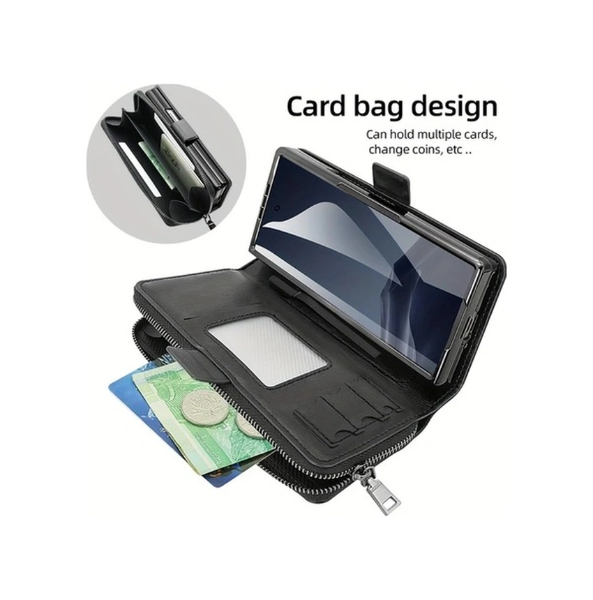 Trendooze Samsung Galaxy Z Fold 4 Faux Leather Case, Kart Yuvalı Kalemli El Kayışı