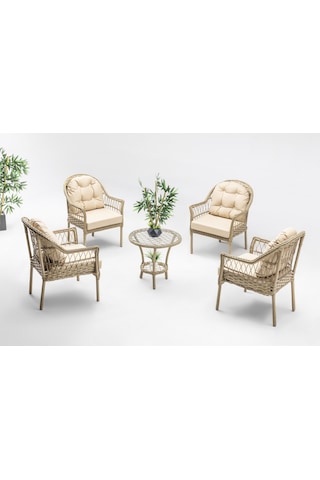 Zen Çay Seti Bahçe Ve Balkon Mobilyası Takımı 1+1+1+1+masa Krem