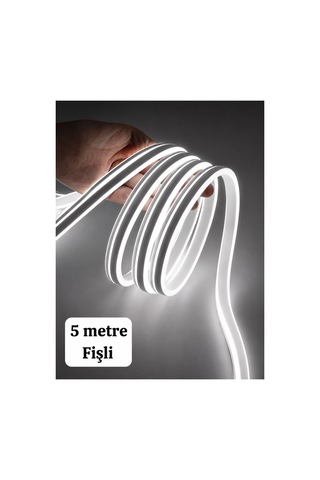 5 Metre Fişli Neon Led Şerit Işık Beyaz Esnek Silikon Dekoratif İç Mekan Aydınlatma