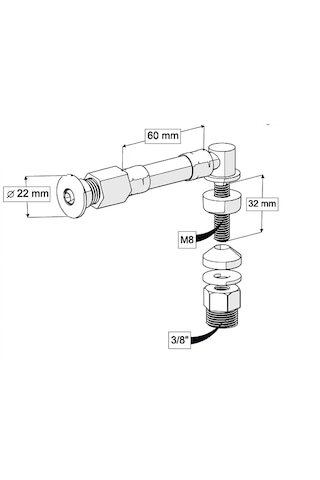 Yapıtaşı Yt323 Ø22 Küresel Uçlu L Tipi Esnek Taharet Çubuğu Rekorlu 60mm