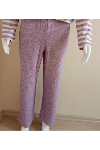 Crop Kesim Çizgili Pijama Takımı Dowry Mor