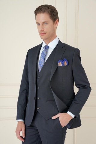 Efor Slim Fit Çift Yırtmaç Düz Lacivert Klasik Takım Elbise Tk 913 Lacivert