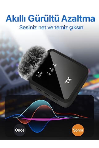 Lightining Type-c Girişli 200mah Dijital Ekranlı 2.4g Kablosuz Çift Yaka Mikrofonu Pro++