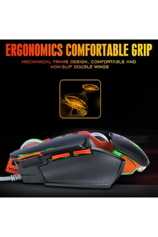 Maiyame T-wolf V9 Rgb Aydınlatmalı Profesyonel Oyun Faresi, 3200 Dpı, 7 Işık Modu, Ergonomik Tasarım, Windows/mac Uyumlu 001