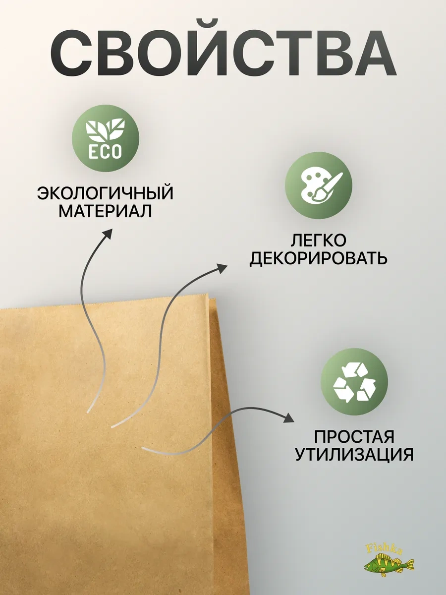 Fishka Kraft Ambalaj Torbaları, Düz Tabanlı, 100 Adet, 29x22x12 474557544