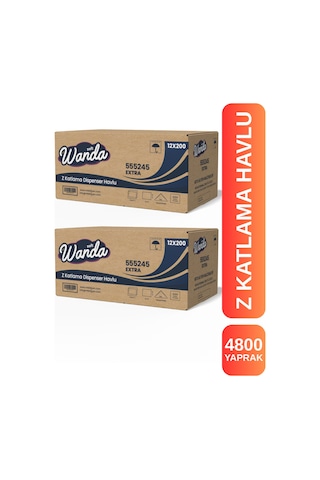 Wanda Soft Z Katlama Kağıt Havlu Extra 21x21 Cm 24 Paket X 200 Yaprak Dayanıklı & Dispenser Uyumlu