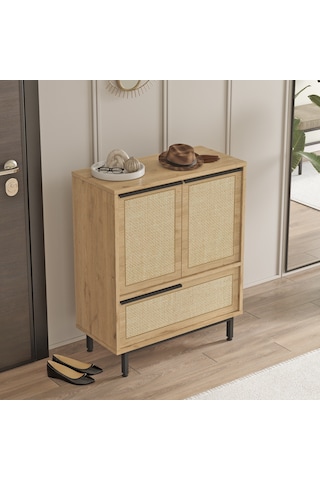 Lidya Ayakkabılık Çok Amaçlı Dolap 3 Kapaklı Metal Ayak Kahverengi