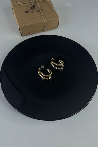 Gold Kaplama Ayrık Model Düz Çelik Küpe Gold