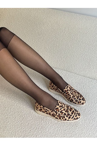Erva'nın Butiği Leopar Saten Liona Püsküllü Kadın Loafer-5632