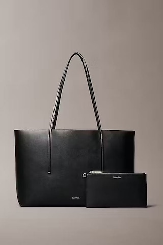 Calvin Klein Kadın Cüzdanlı Klasik Tote Omuz Çantası - Siyah Black/toasted Coconut