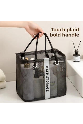 Gajeena Süper Kapasiteli Sıcak Su Tuvaleti Sepeti - Şeffaf, Çok Büyük Ağ Açılı, Katlanabilir, Tuvalet Malzemeleri Saklama Çantası Siyah Alçak Model Diğer