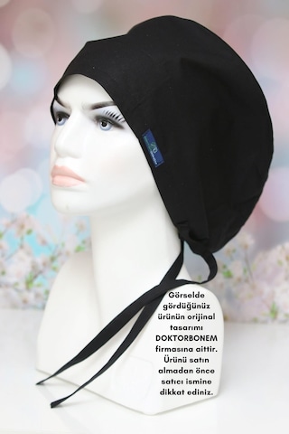 Tesettür Siyah Tek Renk Cerrahi Bone Doktor Hemşire Sağlıkçı Bonesi Geniş Kesim