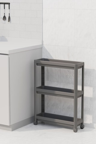 3 Katlı Tekerlekli Slim Raf Ünitesi, Mutfak Rafı, Banyo Rafı Gri