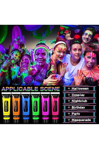 Karanlıkta Parlayan Neonlu Glow Parti Yüz Boyası 6 Renk - 6 Adet
