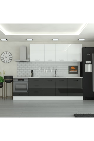 280 Cm Mutfak Dolabı Mdf Kapak Tezgah Dahil Yrkn280 99 Siyah