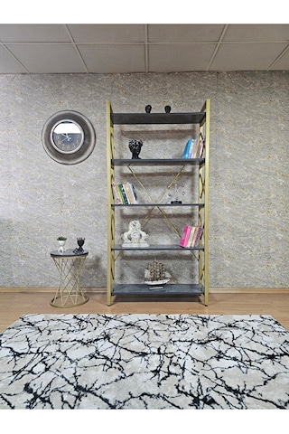 Gold Boyalı Kitaplık - 5 Raflı Suntalem Lüks Kitaplık Aris Gri Çok Renkli