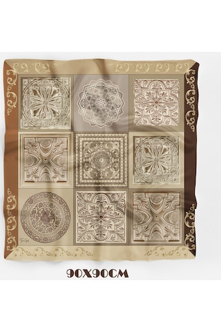 Çini Sırrı Kahve Desen 90x90cm Eşarp/fular Kahverengi