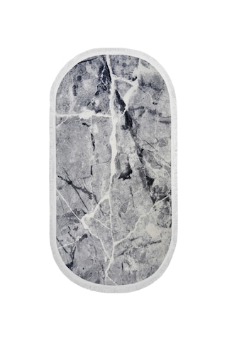 Dijidekor Dekoratif Dijital Saçaklı Oval Halı Yolluk Antialaerjik Granit Gri Granıtgrı-oval