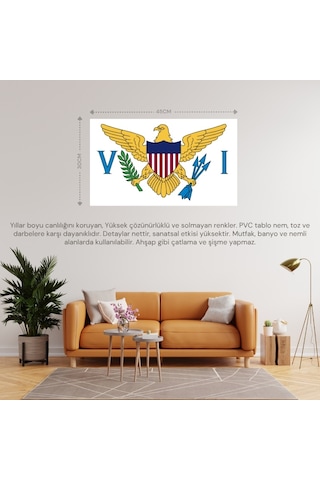 Vrg Adaları Ülke Bayrağı 45x30cm Duvar Tablosu Çerçevesiz Pvc Tablo