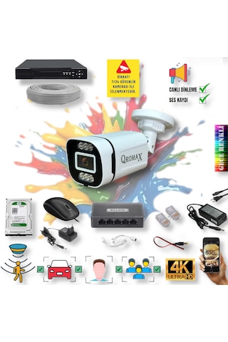 1 Kameralı Ip Set - Yapay Zeka Özellikli Gece Renkli Gösteren Sesli 6 Warm Ledli 4k Fullhd Ip Güvenlik Kamerası Seti 4386ws