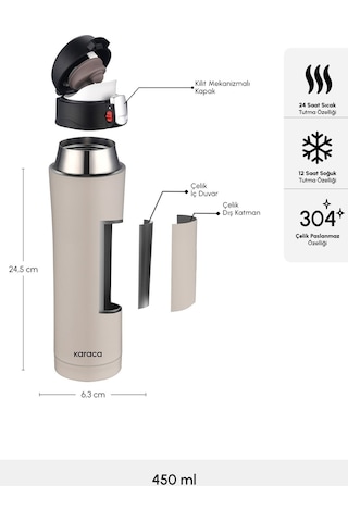 Karaca Pluton Çelik Sızdırmaz Termos Krem 450 ml