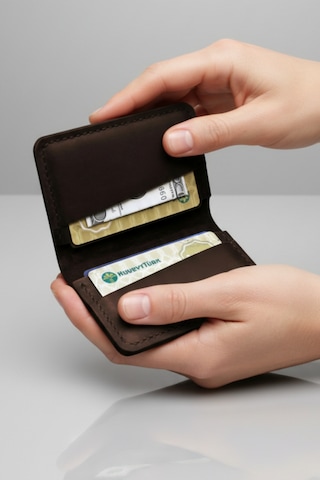 Luvo %100 Gerçek Deri El Yapımı Kartlık İtalyan Dikiş Premium Minimalist Tasarım Acı Kahverengi