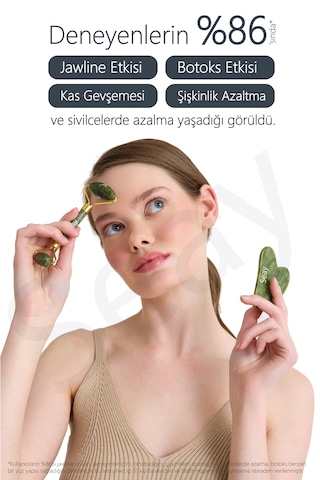 Seay Yeşim Face Roller ve Kalp Gua Sha Yüz Masaj Aleti Seti Premium Doğal Taş Sertifikalı