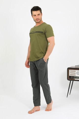 Akbeniz Erkek Pamuk Kısa Kol Pijama Takım Haki 6875 Haki